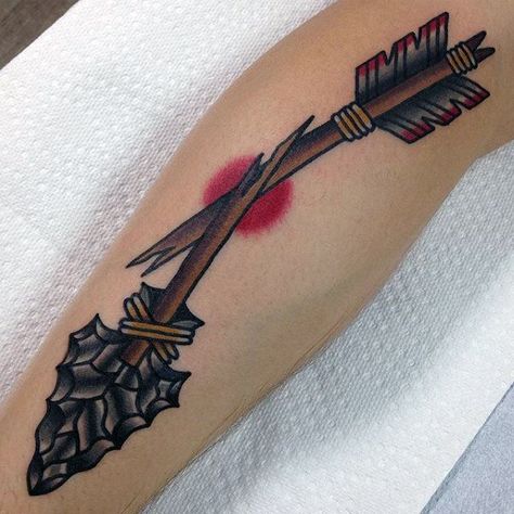 50 Traditional Arrow Tattoo Designs For Men - Archery Ideas Traditional Arrow Tattoo, Traditional Tattoo Arrow, Traditional Tattoo Meanings, Arrows Tattoo, Mens Arrow Tattoo, Random Tattoos, Bow Tattoo Designs, Arrow Tattoo Design, Native American Tattoos