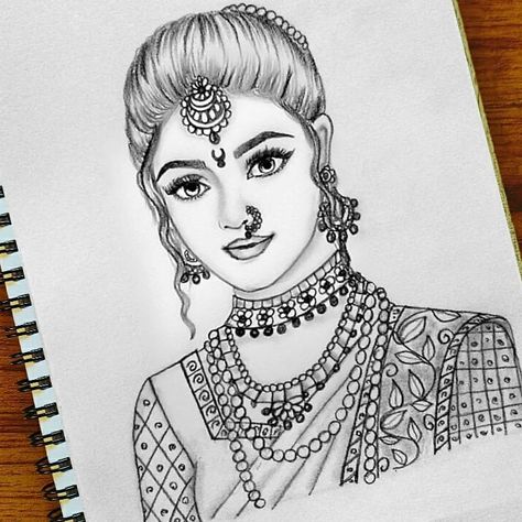 Dulhan Drawing Pencil, Dulhan Sketch Pencil, Dulhan Drawing Sketch, Bridal Drawing Indian Sketch, Dulhan Drawing, Girly Drawings Cute Sketches, Bride Sketch, Farjana Drawing, Women Drawing