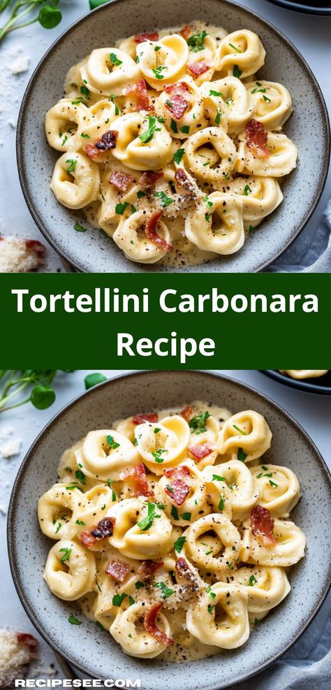 Craving a comforting dish that’s quick to prepare? This Tortellini Carbonara Recipe combines tender pasta with a creamy, smoky sauce, ensuring a delightful dinner experience that your whole family will love. Tortellini Sauce Recipes, Egg Pasta Sauce, Tortellini Carbonara, Bacon Carbonara, Egg Sauce, Casserole Recipes For Dinner, Creamy Tortellini, Casseroles Recipes, Best Casserole Recipes