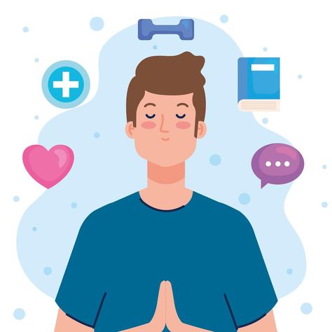 mental health concept, man with mind and healthy icons Health Icon, Healthy Man, Person Drawing, Lotus Pose, Man Illustration, Body Condition, Concept Illustration, Mental Health Day, Mens Health