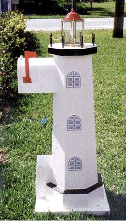 Lighthouse Mailbox Lighthouse Mailbox, Beach Mailbox, Mailbox Art, Mail Box Ideas, Cool Mailboxes, Mailbox Makeover, Mailbox Landscaping, Painted Mailboxes, Diy Mailbox