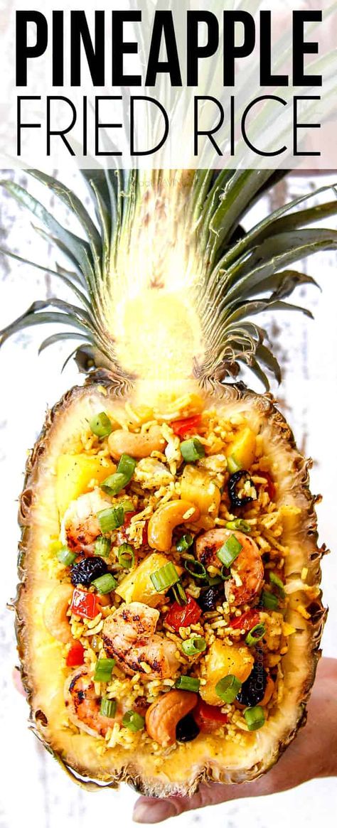 BEST Pineapple Fried Rice! (tips tricks, variiations how to freeze, etc) Pineapple Fried Rice Recipe, Pineapple Bowl, Pineapple Fried Rice, Arroz Frito, Fried Rice Recipe, 30 Minute Meals, Rice Dishes, Healthy Nutrition, Orzo