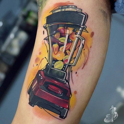 Blender tattoo by @butenko_serik at @voice_of_ink_tattoo in Wroclaw Poland #butenkoserik #sergeybutenko #voiceofinktattoo #wroclaw #poland #blender #blendertattoo #foodtattoo #fruittattoo #tattoo #tattoos #tattoosnob Blender Tattoo, Tiger Head Tattoo, Chef Tattoo, Fruit Tattoo, Blender Smoothie, Food Tattoos, Wroclaw Poland, Traditional Tattoo Art, Tattoo Blog