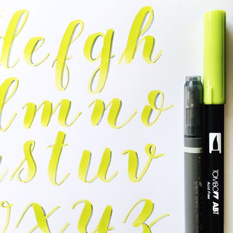 This week I’m sharing my ‘secret crush’… my secret PEN crush, that is! There are many different Tombow pens I love, and I usually do brush lettering with the Tombow Dual Bru… Brush Lettering Alphabet, Tombow Pens, Tombow Brush Pen, Tombow Markers, Calligraphy Tutorial, Lettering Inspiration, Learn Calligraphy, Brush Pen Calligraphy, Drop Shadow