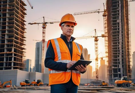 Premium Photo | A construction worker stands in front of a building under construction Building Under Construction, Construction Photography, Factory Photography, Paper Factory, Construction Workers, Construction Worker, Business Card Maker, Flyer Maker, Presentation Template Free