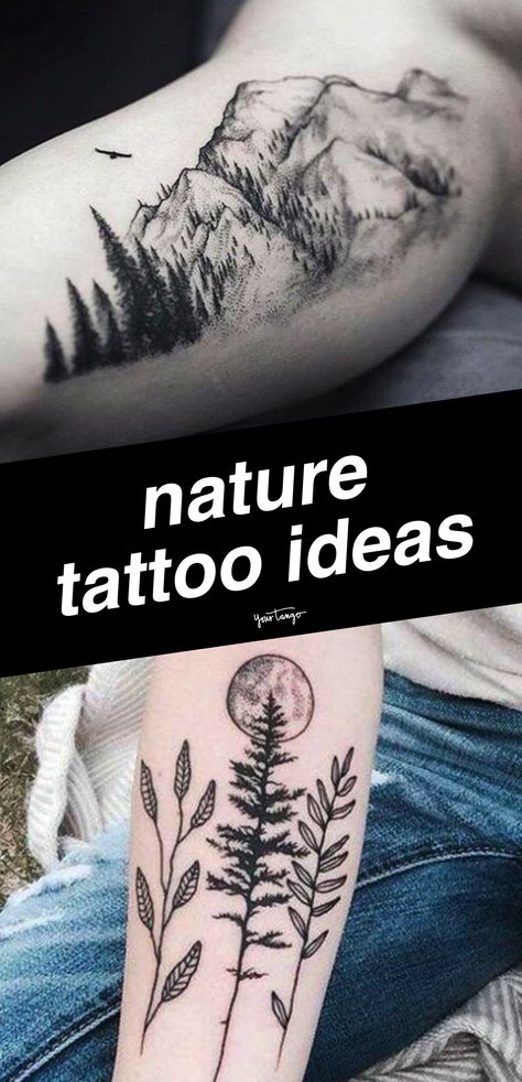 What Are Nature-Inspired Tattoos? 40 Best Nature Tattoo Ideas & Designs For People Who Love Adventuring Outdoors | YourTango Mens Adventure Tattoo, Tattoo Outdoors Nature, Tattoo Ideas Outdoors, Outdoor Inspired Tattoos, Tattoos Men Shoulder, Tattoos For Nature Lovers, Adventurer Tattoos, Best Friend Nature Tattoos, Forearm Nature Tattoo