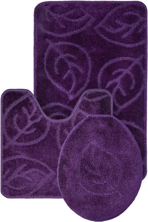 Everdayspecial Purple Bath Set Leaf Pattern Bathroom Rug 18x29 Contour Mat 18x19 Lid Cover 18x18 Soft and Ultra Absorbent with AntiSlip Backing 29x18 ** Want additional info? Click on the image.-It is an affiliate link to Amazon. Dark Purple Bathroom, Farmhouse Bathroom Rug, Modern Bathroom Rug, Silver Bathroom Accessories, Purple Bath, Purple Bathroom, Cheap Dorm Decor, Cheap Fall Decor, Cheap Bedroom Decor