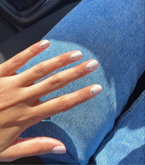 Blue Dot Nails, Nails Ideas Short, Dot Nail Designs, Dot Nails, Light Blue Nails, Milky Nails, Dots Nails, Blue Dot, Hand Care