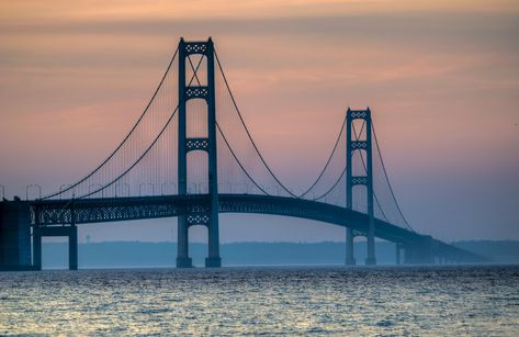 Mackinaw Bridge Tattoo, Mackinac Bridge Tattoo, Bridge Tattoo, Mackinaw Bridge, Michigan Adventures, Beautiful Bridges, Michigan Art, Bridge Painting, Mackinac Bridge