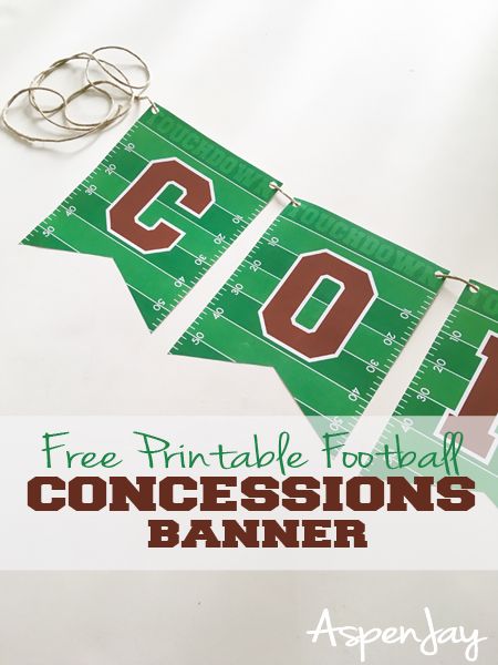 FREE football concessions banner printable! Simply download, print, then party!!! This would be perfect for the concessions stand at my son's football games! Pinned!!! Football Party - Football printable - Football banner Football Party Printables, Concessions Banner, Football Printables, Football Pennant, Football First Birthday, Football Party Decorations, Sports Baby Shower Theme, Football Banner, Football Theme Party