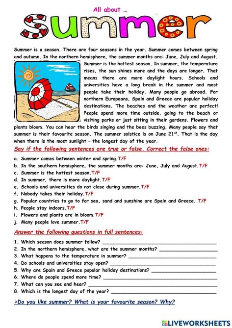 Reading Comprehension Grade 4 Worksheets, Summer Reading Worksheets, Reading Comprehension Worksheets 5th, Reading And Comprehension Worksheets, Reading Comprehension Grade 5, Grade 5 Reading Comprehension Worksheets, Grade 4 Reading Comprehension Worksheets, Summer Worksheets For Kids, About Summer