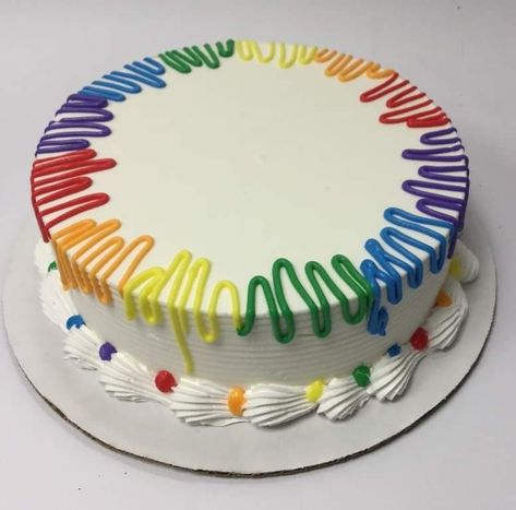 Rainbow Cake Decoration Simple, Colorful Cake Decoration, Bright Color Cake Ideas, Funny Decorated Cakes, Generic Birthday Cake, Colorful Sheet Cake, Dq Cake Designs Dairy Queen, Dq Ice Cream Cake Design, Simple Round Cake Designs