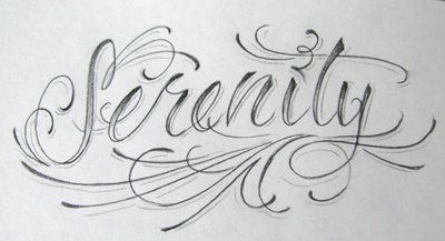 Daily Script 2: Serenity by JoshDixArt.deviantart.com on @DeviantArt Serenity Name Tattoo, Serenity Tattoo Fonts, Serenity Tattoo Ideas, Serenity Tattoo Symbol, Cursive Tattoo Letters, Serenity Tattoo, Calligraphy Tattoo Fonts, Tattoo Text, Wolf Paw Print