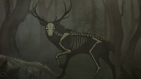 creepy, creature, deer, skeleton, bones, skull, animals, glowing eyes, trees, forest | 1920x1080 Wallpaper - wallhaven.cc Deer Skeleton, Deer Art, Mythical Creatures Art, Scary Art, Arte Animal, Dubstep, Creature Design, Horror Art, Creature Art