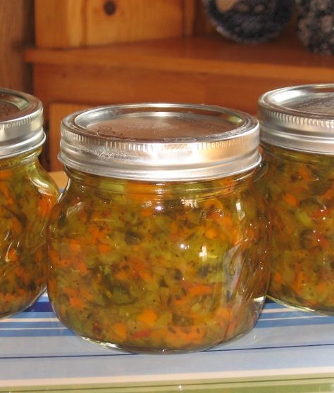 This time of year, there is an overabundance of zucchini, so I've been making relish out of it. A friend kindly gave me a wonderful recipe l... Zucchini Relish Recipes, Zucchini Relish, Zucchini Pickles, Bread And Butter Pickles, Butter Pickles, Canning Pickles, Canning Vegetables, Relish Recipes, Pickle Butter