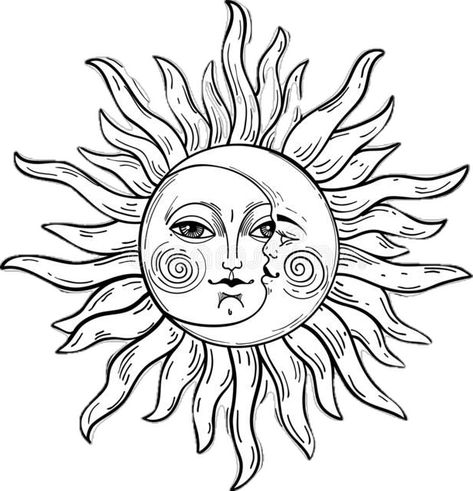 Moon With A Face, Sun With A Face, Sticker Overlay, Tattoo Png, Celestial Sun And Moon, Face Outline, Moon Svg, Illustration Tattoo, Celestial Sun