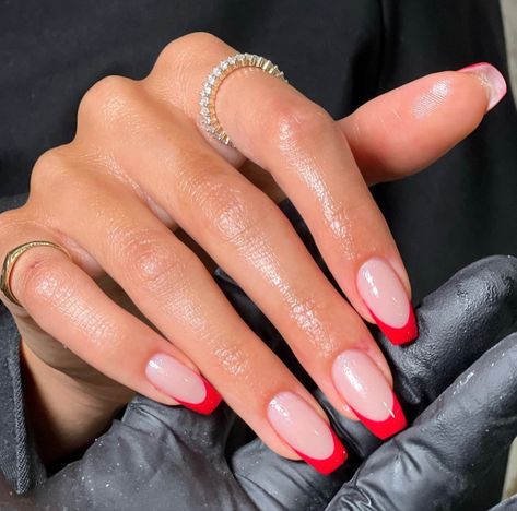 Red Tip Nails, Cute Red Nails, Short Red Nails, Red Acrylic Nails, Formal Nails, Nagel Tips, French Tip Acrylic Nails, Her Nails, Simple Acrylic Nails