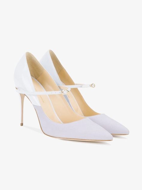 Jennifer Chamandi “Lorenzo” Suede and Elaphe Pumps in Lilac & White (£585) Jennifer Chamandi, Lilac Shoes, Strappy Pumps, Lilac White, Patent Shoes, Pointed Heels, Stiletto Shoes, Genuine Leather Shoes, Pointed Toe Shoes