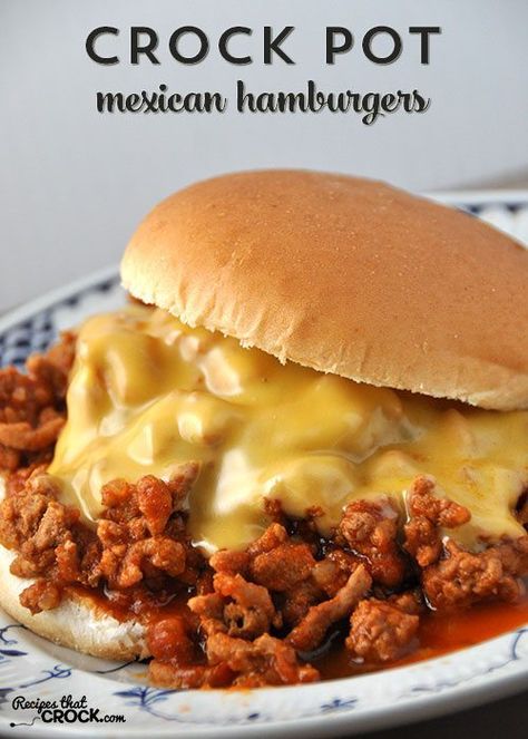 These Crock Pot Mexican Hamburgers are a delicious and easy way to beat the dinnertime blahs! Dinner Ideas Hamburger Meat, Mexican Hamburger, Healthy Hamburger Meat Recipes, Hamburger Meat Recipes Ground, Crock Pot Mexican, Hamburger Meat Recipes Easy, Hamburger In Crockpot, Hamburger Recipe, Crock Pot Food