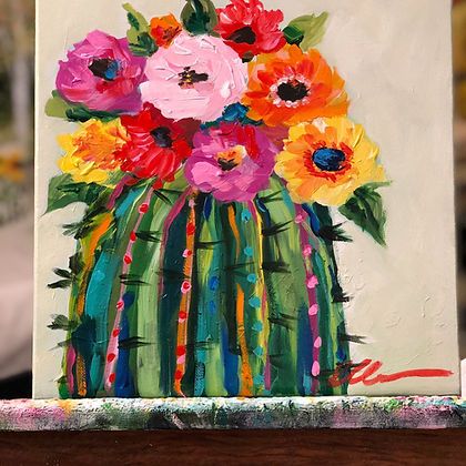 Cactus In Bloom, Cactus Paintings, Small Cactus, Cactus Painting, Soyut Sanat Tabloları, Cactus Art, 수채화 그림, Painting Art Projects, Mexican Art