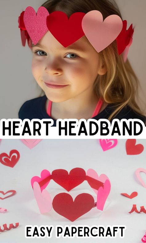 Easy Heart Headband Craft for Valentines Day - In The Playroom Heart Crafts For Kids Preschool, Valentine’s Day Headband, Valentines Day Headbands, Craft For Valentines Day, Valentines Day Crafts For Preschoolers, Valentines Headband, World Heart Day, Headband Crafts, Preschool Alphabet