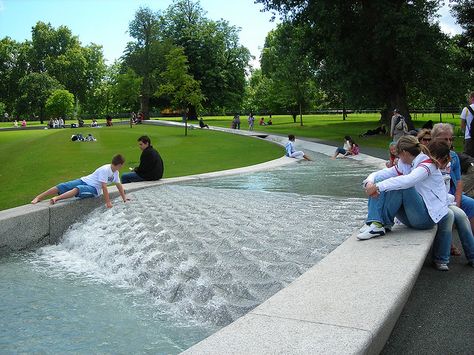 Diana, Princess of Wales Memorial Fountain, London.  A beautiful, peaceful place.  We spent over an hour just sitting by the water. Princess Diana Memorial Fountain, Diana Memorial Fountain, Diana Memorial, Lovers Knot, Diana Princess Of Wales, Urban Landscape Design, Diana Princess, Landscape Architecture Design, Water Element