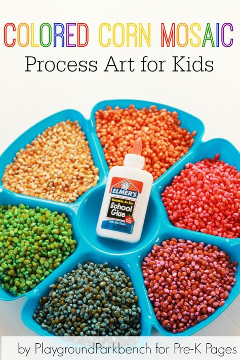 Colored Corn Mosaic Process Art for Preschool Mosaic Art Ideas, Art For Preschool, Process Art For Kids, Colored Corn, Art Ideas For Kids, Pre K Pages, Thanksgiving Preschool, Fall Preschool, Kindergarten Art