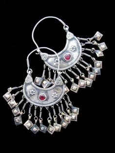 Vintage Turkmen Ersari Tribal Jewelry Dangle Earrings | INDIAN JEWELRY Kashmiri Jewellery, Uzbekistan Jewelry, Nose Rings Silver, Antic Jewellery, Moth Earrings, Pakistani Jewellery, Jewelry Big, Afghan Jewelry, Heavy Earrings