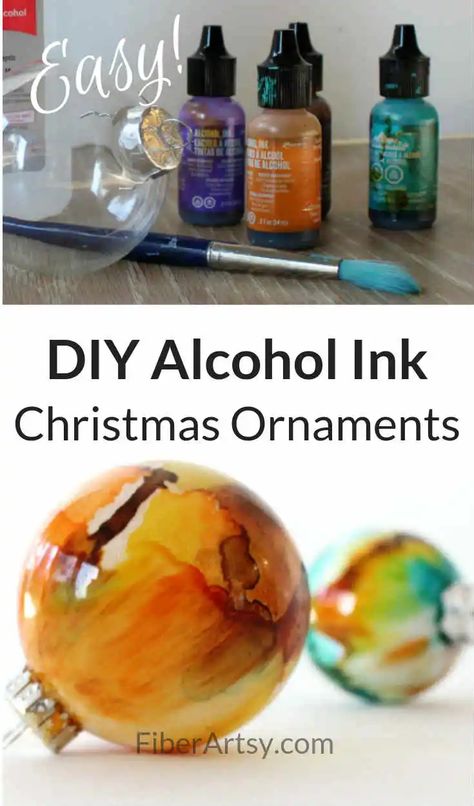 DIY Ornament Ideas -Christmas Ornaments with Alcohol Inks - FiberArtsy Alcohol Ink Christmas Ornaments, Alcohol Ink Christmas, Diy Ornament Ideas, Diy Alcohol Ink, Diy Alcohol, Alcohol Ink Glass, Diy Ornament, Alcohol Ink Crafts, Ink Crafts