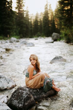 joyful & genuine senior portrait photography for the free spirit in Boise, ID and Salt Lake City, UT // www.ellenhansen.com/seniors // instagram.com/ellenbseniors // facebook.com/ellenhansenseniors Portrait In Nature, Creek Portrait Photography, Senior Pics With Waterfalls, Creek Senior Photos, Waterfall Senior Pictures, Creek Senior Pictures, Water Senior Pictures, River Portrait, River Portrait Photography