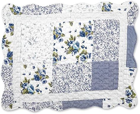 Collections Etc Hadley Floral Patchwork Quilted Pillow Sham, Blue, Sham Floral Accent Rug, Quilted Pillow Sham, Low Volume Quilt, Quilted Pillow Covers, Auction Projects, Quilted Pillow Shams, Patchwork Pillow, Floral Patchwork, Collections Etc