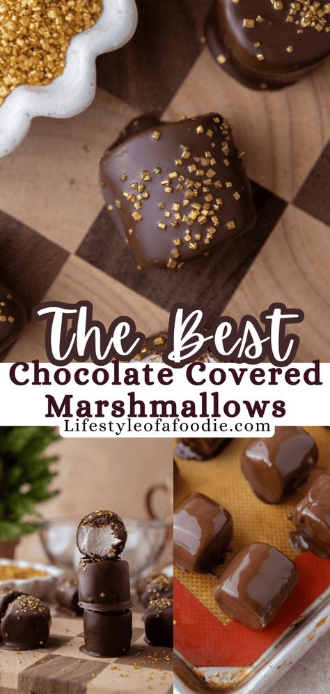 This 3 ingredient treat is THE best when you're short on time. They are fun and easily customizable. Try them out for your next gathering. How To Package Homemade Marshmallows, Easy Marshmallow Deserts, Marshmallow And Chocolate Recipes, Easy Candy Recipes 3 Ingredients, Chocolate Molds Ideas, Holiday Main Dishes, Salted Caramel Pretzel Bark, Caramel Pretzel Bark, Homemade Christmas Candy