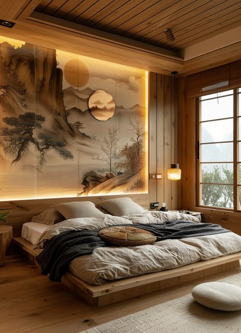 Japanese Luxury Bedroom, Asian Interior Design Bedroom, Chinese Home Interior, Japanese Bedrooms, Asian Inspired Bedroom, Interesting Locations, Asian Style Bedrooms, Japanese Inspired Bedroom, Asian Bedroom