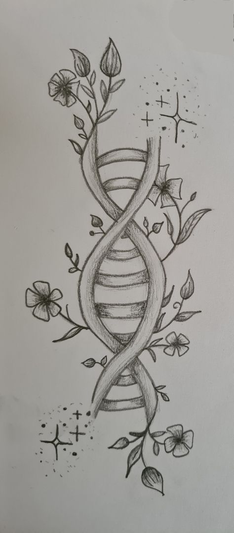 #drawing #dna #flowers Biology Art Draw Ideas, Art Sketchbook Drawing, Dna Drawing, Biology Drawing, Book Cover Page Design, Creative Book Cover Designs, Dna Art, Dna Tattoo, Creative Book Covers