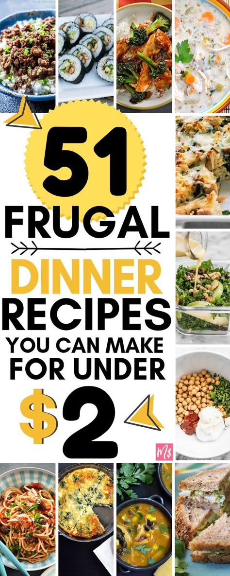 Easy to make dinners! Frugal, healthy meals you can make for under $2 per meal. Genius frugal recipe ideas on a budget. Cheap and easy-to-make dinner ideas for two bucks or less! -- Frugal recipes, frugal meals, dinner recipes, easy recipes, simple cheap meals, college student recipes, eating well, #frugalmeals #mealplanning Frugal Healthy Meals, College Student Recipes, Frugal Dinner Recipes, Budget Friendly Meals Healthy, Cheap Meals To Make, Wallpaper Food, Frugal Recipes, Easy To Make Dinners, Cheap Easy Meals