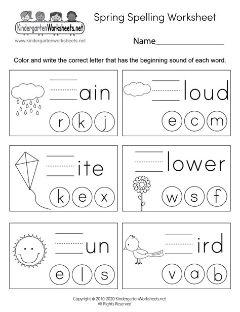 Spelling Worksheets Kindergarten, Beginning Sounds Kindergarten, Kindergarten Spelling, Spring Worksheets, Word Work Kindergarten, Spring Worksheet, Beginning Sounds Worksheets, Kindergarten Phonics, Kindergarten Worksheets Free Printables