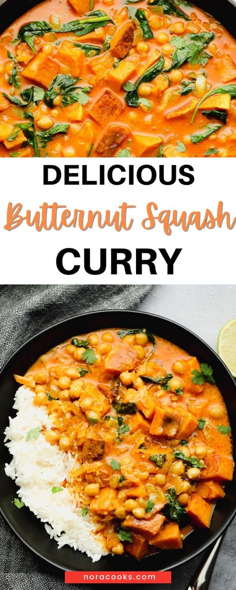 Butternut Squash Sweet Potato Recipes, Vegan Butternut Squash Recipes, Butternut Squash Side Dish, Vegan Freezer Meals, Curry With Chickpeas, Butternut Squash Vegan, How To Make Naan, Butternut Squash Recipes Roasted, Nora Cooks