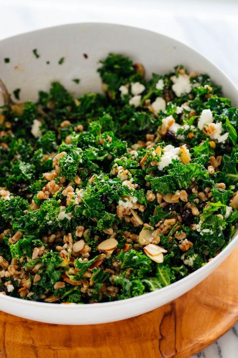 Farro Salad Recipes, Crumbled Goat Cheese, Farro Recipes, Cookie And Kate, Salad With Goat Cheese, Massaged Kale, Farro Salad, Kale Recipes, Goat Cheese Salad