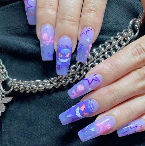 Pokemon Nails Acrylic, Gengar Nails, Pokemon Nail Art, Hello Kitty Nails Art, Punk Nails, Nail Time, Anime Nails, Community Support, X Twitter