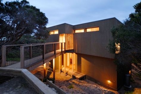 Australian House Bridge Entrance, Fortress House, Entrance Architecture, House Bridge, Wooden Homes, Houses In Poland, Silo House, Townhouse Exterior, Australian House