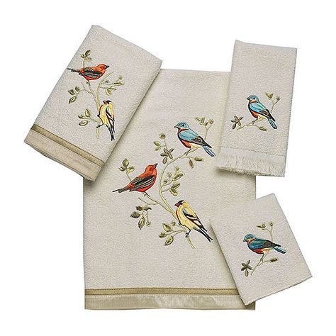 Avanti Gilded Birds Bath Towels, Color: Ivory - JCPenney Birds Bath, Embroidered Birds, White Hand Towels, Embroidered Bird, Fingertip Towels, Decorative Towels, Towel Collection, White Towels, Coordinating Fabrics