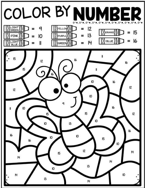 Free Spring color by number printables for kids are here. 6 different coloring pages with a butterfly, ladybug, caterpillar and more. Kindergarten Busy Work, 1st Grade Coloring Pages Free, 2nd Grade Coloring Sheets Free Printable, Pre K Coloring Sheets Free Printable, First Grade Coloring Pages Free, Free Color Sheets Printables, Colouring Activity For Kindergarten, Kids Coloring Sheets Free Printables, Coloring Pages For Kindergarten Free