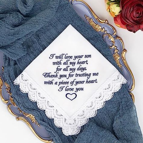 Groom Gifts From Bride, Future Mother In Law, Embroidered Handkerchief Wedding, Groom Gifts, Mother Of The Groom Gifts, Wedding Gifts For Groom, Wedding Handkerchief, Mother In Law Gifts, Bride And Groom Gifts