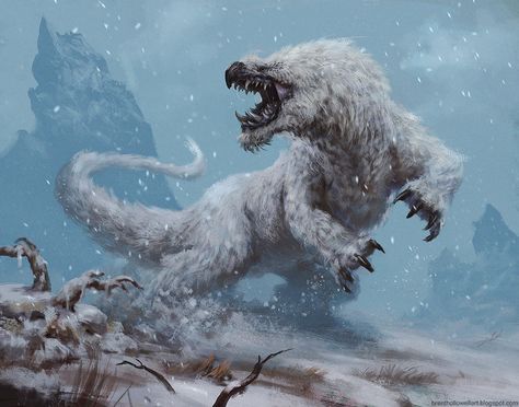 snow creature by BrentHollowellArt Fantasy Beasts, 다크 판타지, Monster Concept Art, Creature Drawings, Alien Creatures, Fantasy Creatures Art, Fantasy Monster, Creature Feature, Mythical Creatures Art