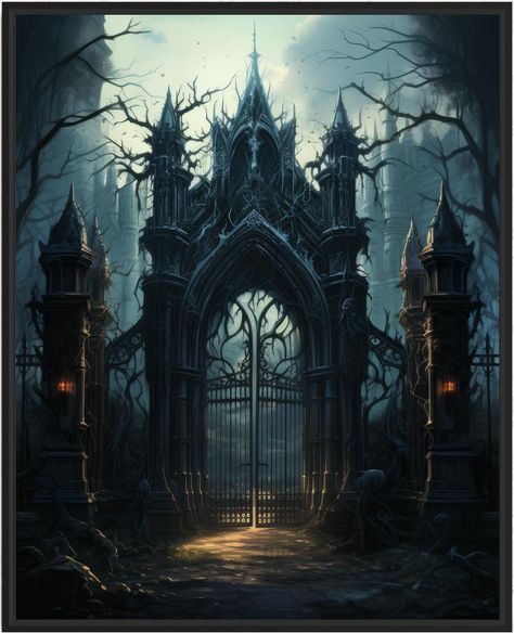 Amazon.com: Gothic Cemetery Gates Wall Art Poster, Spooky Haunted Picture Print, Halloween Decor Wall Decoration, Scary Decorative Picture Decor (16x20 inches (Unframed), Gothic Cemetery Gates): Posters & Prints Halloween Cemetary, Gothic Cemetery, Cemetery Gates, Cemetery Art, Wall Art Poster, Posters Prints, Print Pictures, Cemetery, Halloween Decor