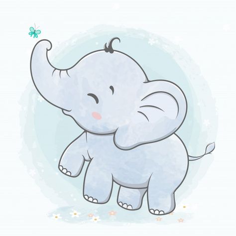 Cute baby elephant play with butterfly w... | Premium Vector #Freepik #vector #birthday #invitation #baby #party Baby Elephants Playing, Baby Elephants Art, Cute Elephant Cartoon, Baby Elephant Drawing, Elephant Cartoon, Cartoon Water, Elephants Playing, Baby Animal Drawings, Elephant Illustration