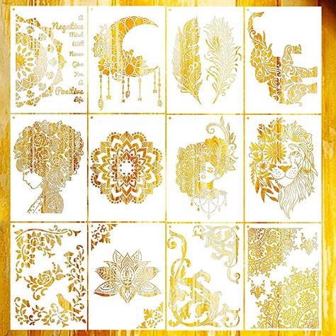 AmazonSmile : 12 Pcs Mandala Stencil Large Stencils for Painting on Canvas Moon Elephant Boho Stencil Floral Feather Border Floor Stencil for Painting on Wood Reusable Drawing Stencil for Crafts Decor (A4 Size) : Arts, Crafts & Sewing Boho Stencil, Floor Stencil, Sunflower Stencil, Rose Stencil, Butterfly Stencil, Stencils For Painting, Drawing Stencils, Mandala Stencils, Stenciled Floor