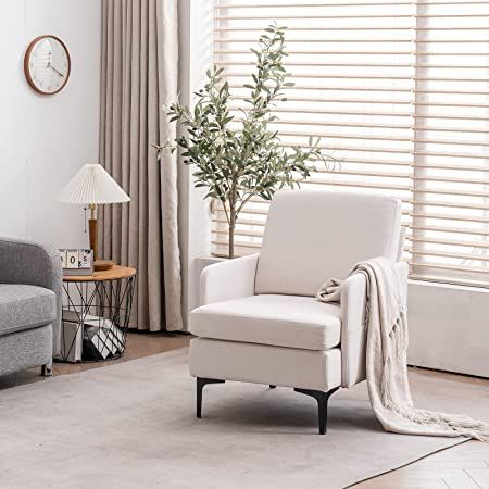 ELOMBR Modern Accent Chairs, Linen Armchair with Side Pockets, Upholstered Reading Chair with Metal Legs for Living Room, Bedroom, Beige Accent Chair For Bedroom, Sofa Accent Chair, Bedroom Beige, Modern Accent Chairs, Chair Comfy, Chair For Bedroom, Folding Sofa Bed, Wood Side Chair, Linen Armchair