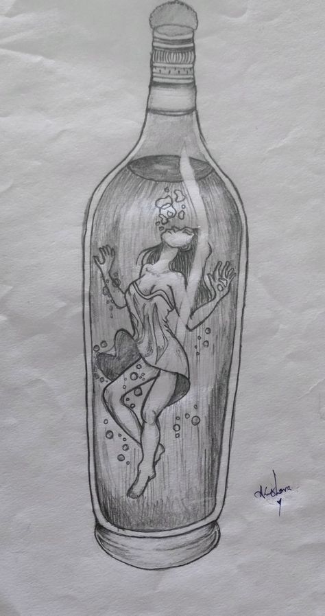 Bottled Emotions Art, Person In Bottle Drawing, Snake In A Bottle Tattoo, Alcoholic Drawing Sketches, Bottling Up Emotions Art, Bottled Up Emotions Tattoo, Alcohol Art Bottle, Bottled Up Emotions Art, Poison Drawing