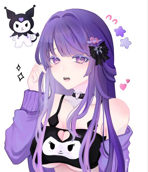 Raiden x kuromi |@_vondorn Kuromi Human Version, Kuromi As A Human, Human Kuromi, Kuromi Aesthetic Outfit, Kuromi Drawing, Kuromi Cosplay, Kuromi And Hello Kitty, Kuromi Human, Kuromi Girl